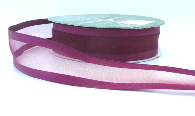 COS15B03 Wired Satin Edged Sheer Wine Red Ribbon 38mm