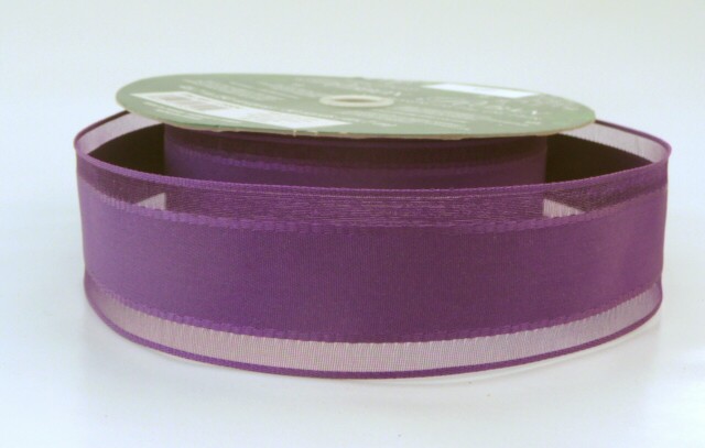 COS15B05 Wired Satin Centre Sheer Purple Ribbon 38mm