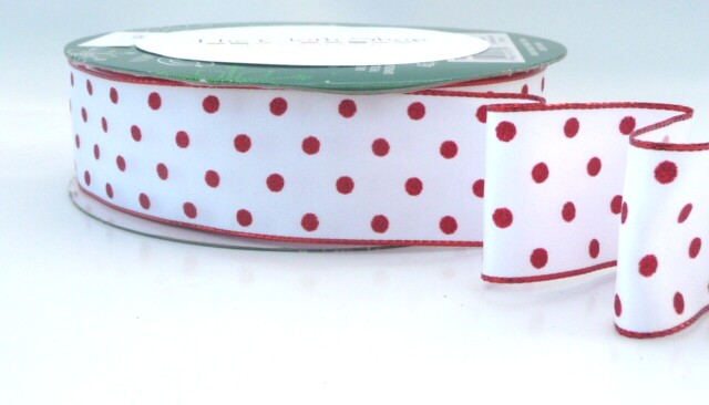 COS15B10 Wired Satin Red Spots Ribbon 38mm