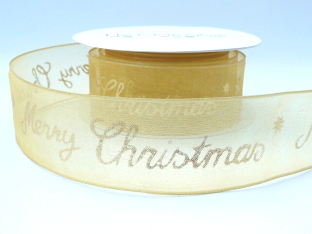 43893-10 Gold Merry Christmas Wired Ribbon 40mm
