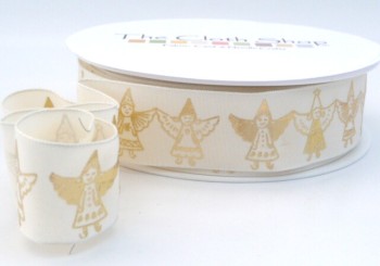 9409 - 25mm Gold Angels on Taffeta Wired ribbon