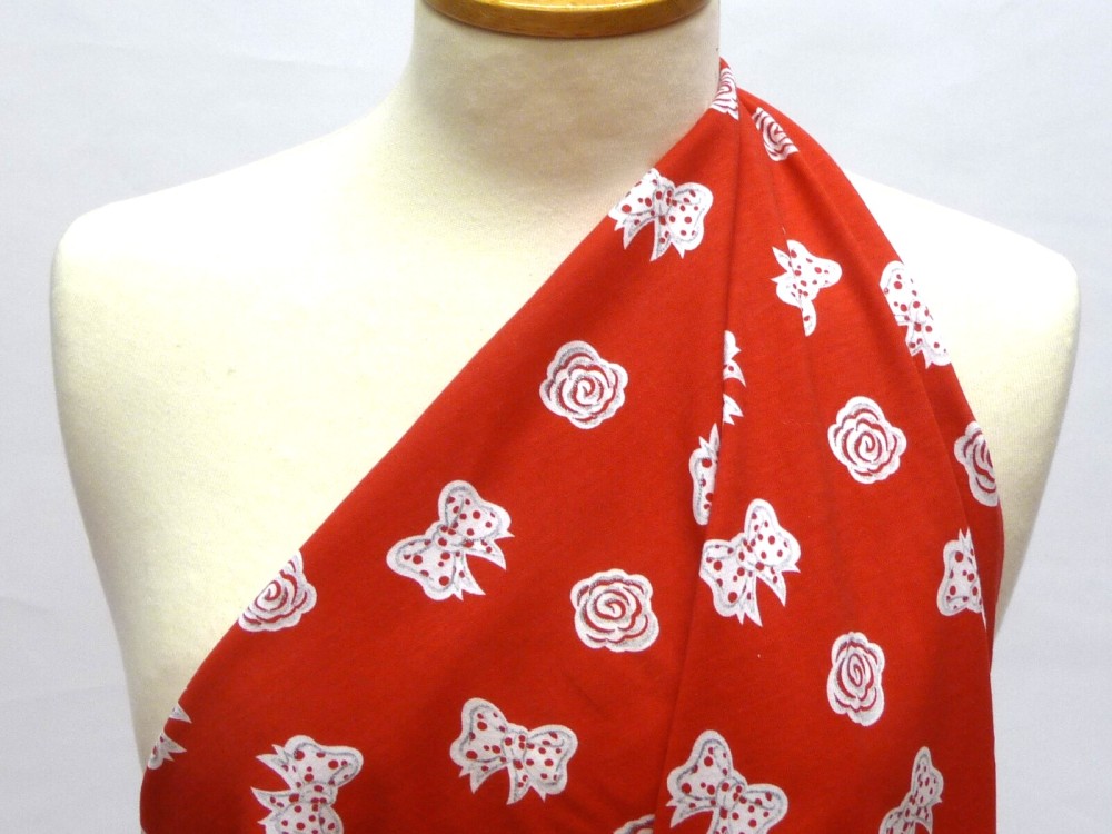 LX724  Red & White Cotton Stretch Jersey Dress Fabric | Wide Childrens Fabric