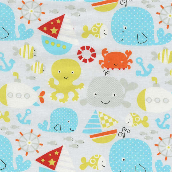 C3293  Whales & Octopusses Childrens Quilting Fabric Sold in FQ, 1/2m, 1m Lengths