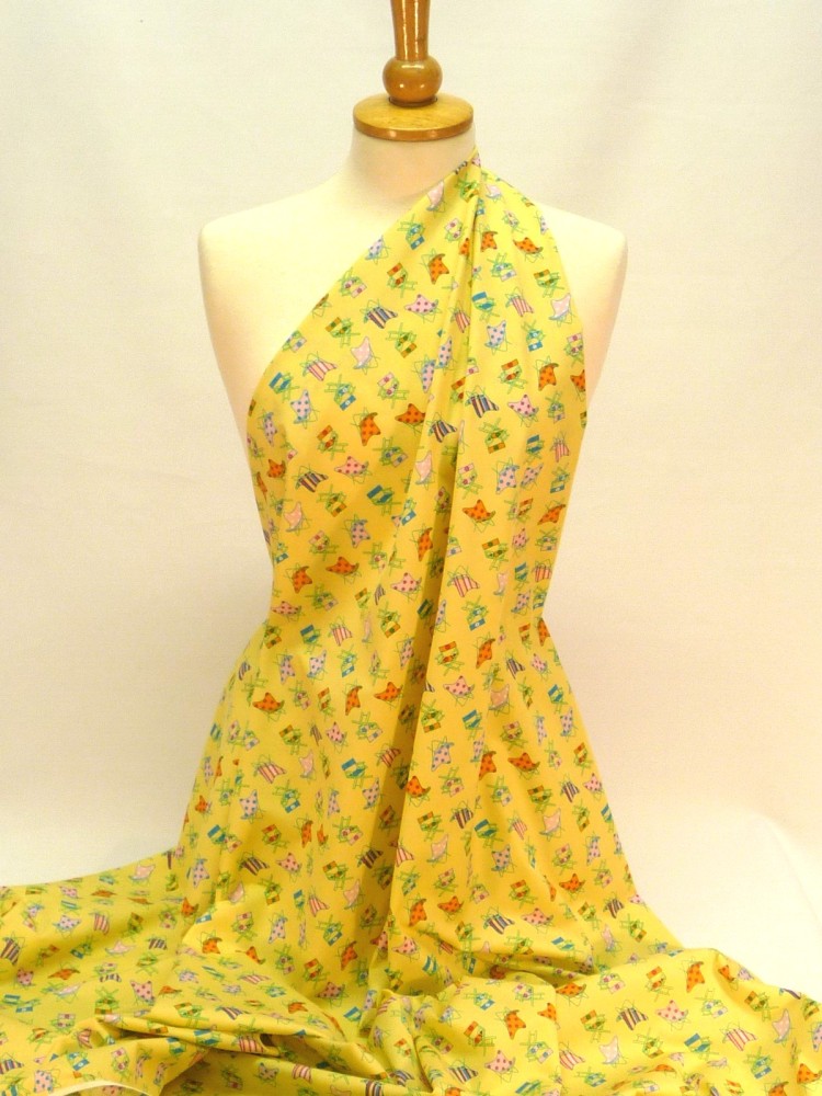 MP051-01 Beach Deckchairs on Yellow Cotton Dress Fabric