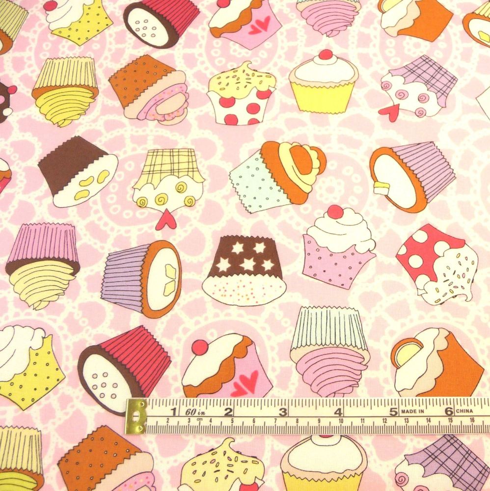L1254 Cupcakes 150cm Wide Cotton Quilting Fabric Sold in 1/2m, 1m Lengths