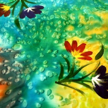 BAT-2 Batik Fabric - Hand Dyed & Hand Painted Flowers
