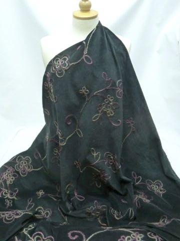 LX533 Embroidered Black Cotton Velvet Coating Fabric | 150cm Wide