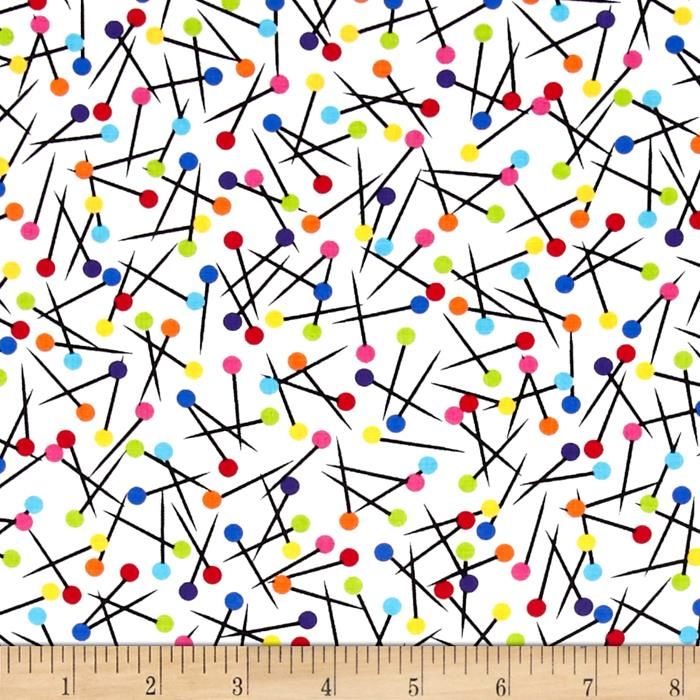 8163-09 Sewing Pins - Mulicoloured Quilting Fabric Sold in FQ, 1/2m, 1m Lengths
