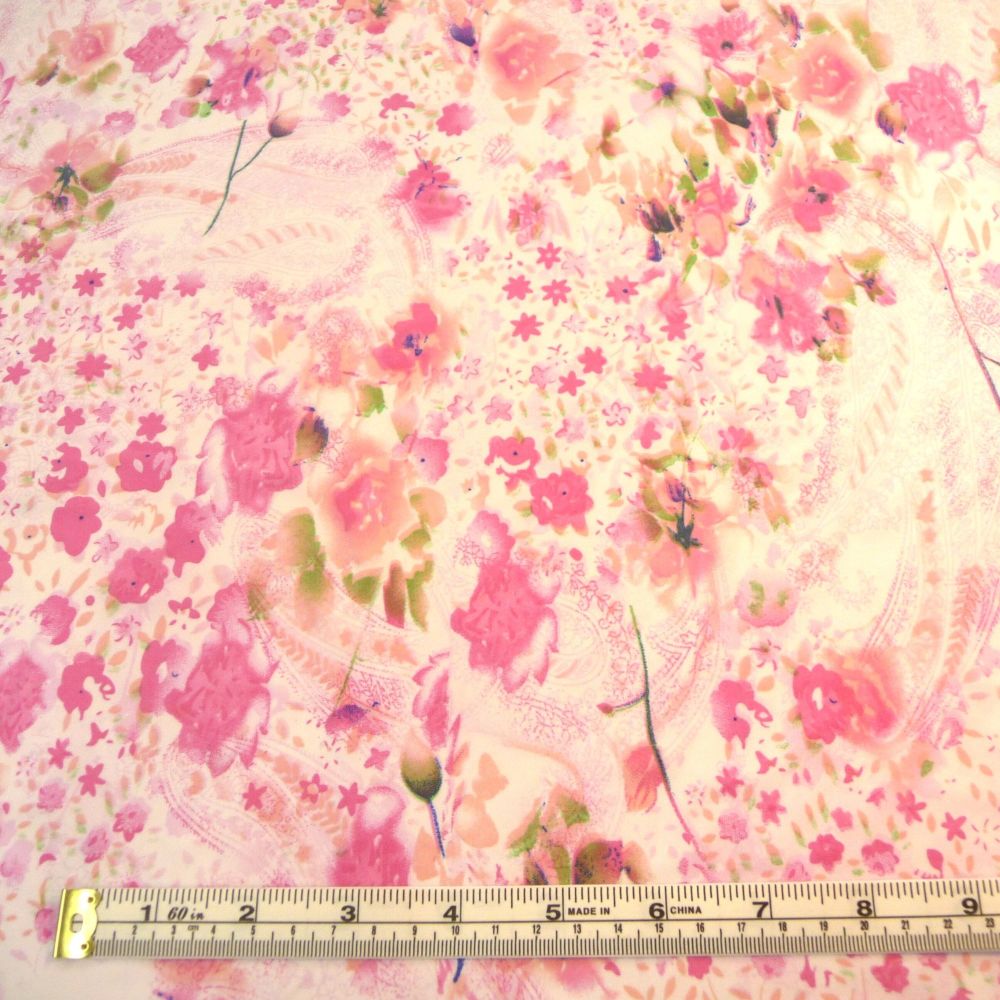 PT305 Silky Jersey Pink Floral Dress Fabric | Stretch Fabric