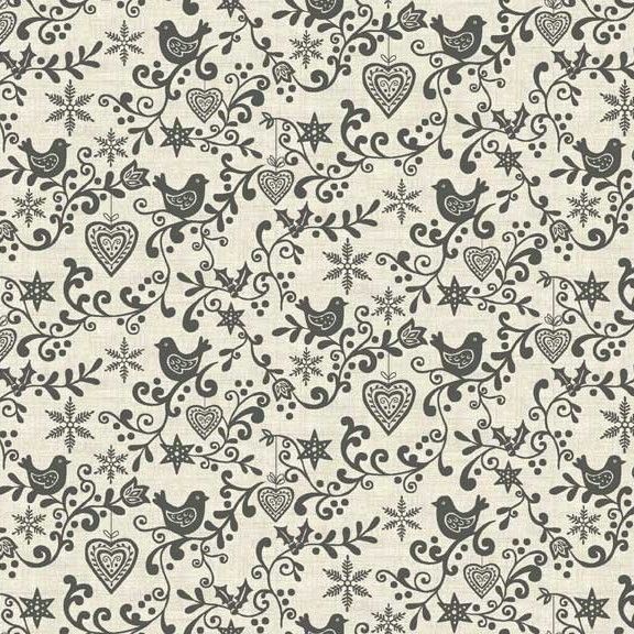 1965S Scandi Scroll - Grey Christmas Cotton Quilting Fabric | Makower Sold in FQ, 1/2m, 1m Lengths