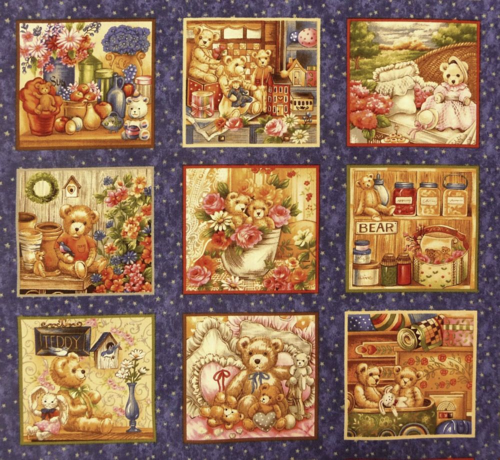 2227 Teddies Christmas Cotton Fabric Craft Squares
