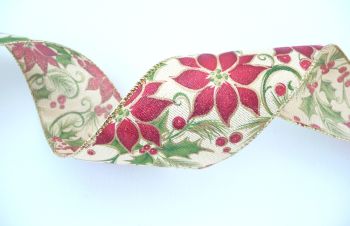 COS18B17 Poinsettas & Holly on Natural Background