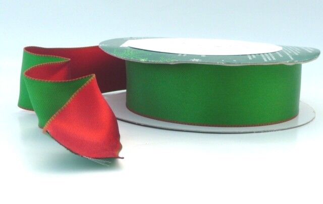 COS18AB09 Wired Reversible Red & Green Satin Ribbon 63mm