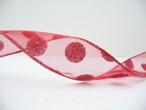 COS18B15 Wired Sheer Red Sparkly Spots Ribbon 38mm