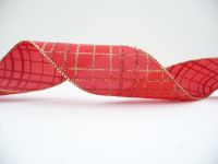 COS18B19 Wired Red and Gold Lattice Ribbon 63mm