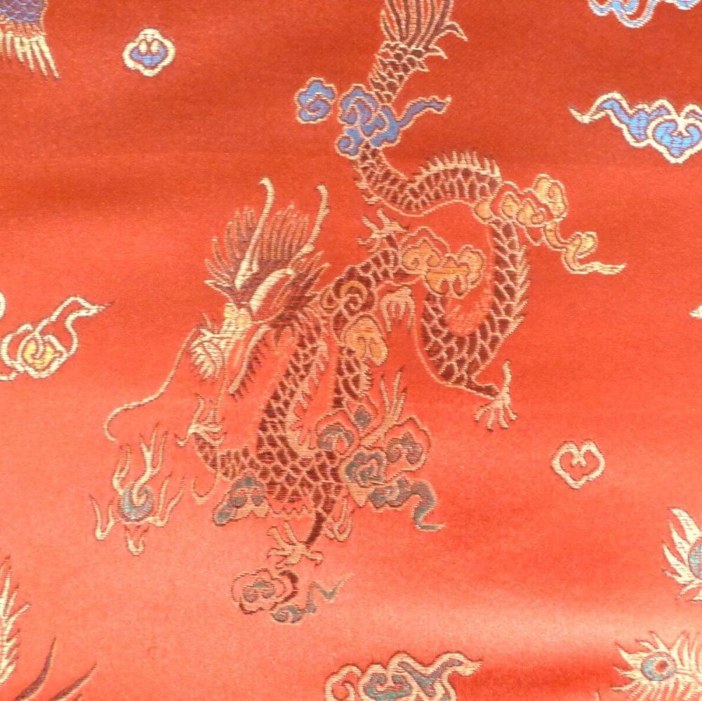 L1104R Red & Gold Dragon Chinese Satin Brocade Dress Fabric Sold in 1/2m, 1m Lengths