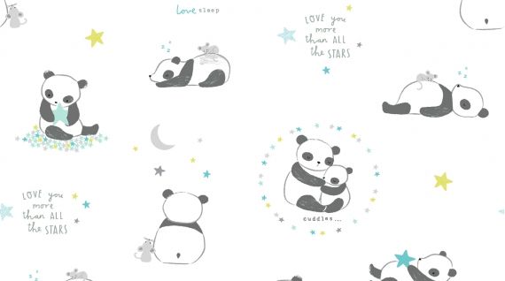 1148 Love You - Pandas Nursery Quilting Fabric | 100% Cotton Sold in FQ, 1/2m, 1m Lengths