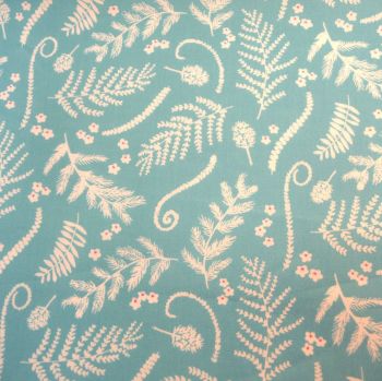 MP072 Turquoise & White Ferns Cotton Dress Fabric