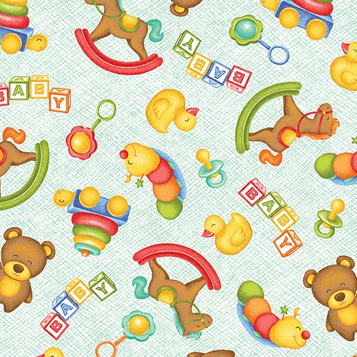 1025-02 -  A Miracle - Toys Mint Nursery Fabric Sold in FQ, 1/2m, 1m Lengths