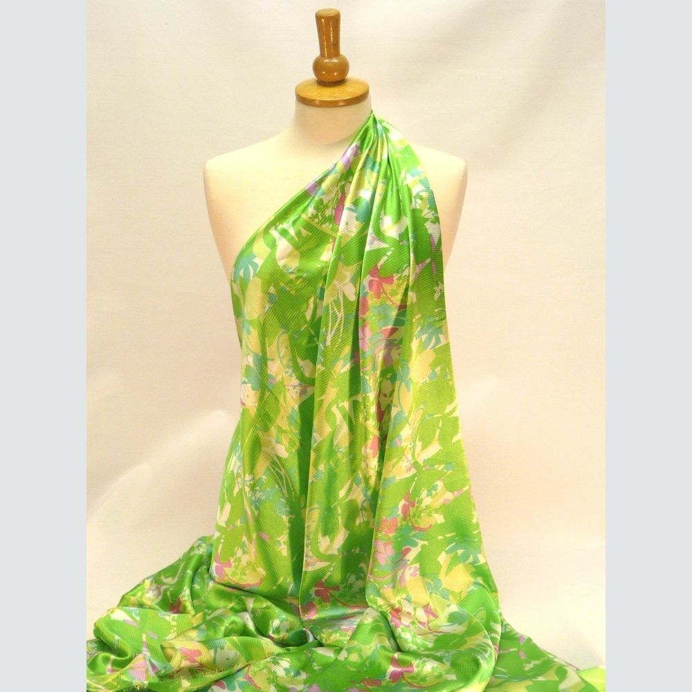 PT236 Lime Green Floral Satin Dress Fabric