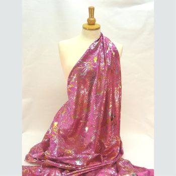 PT242 Satin crepe - Cerise with gold & silver