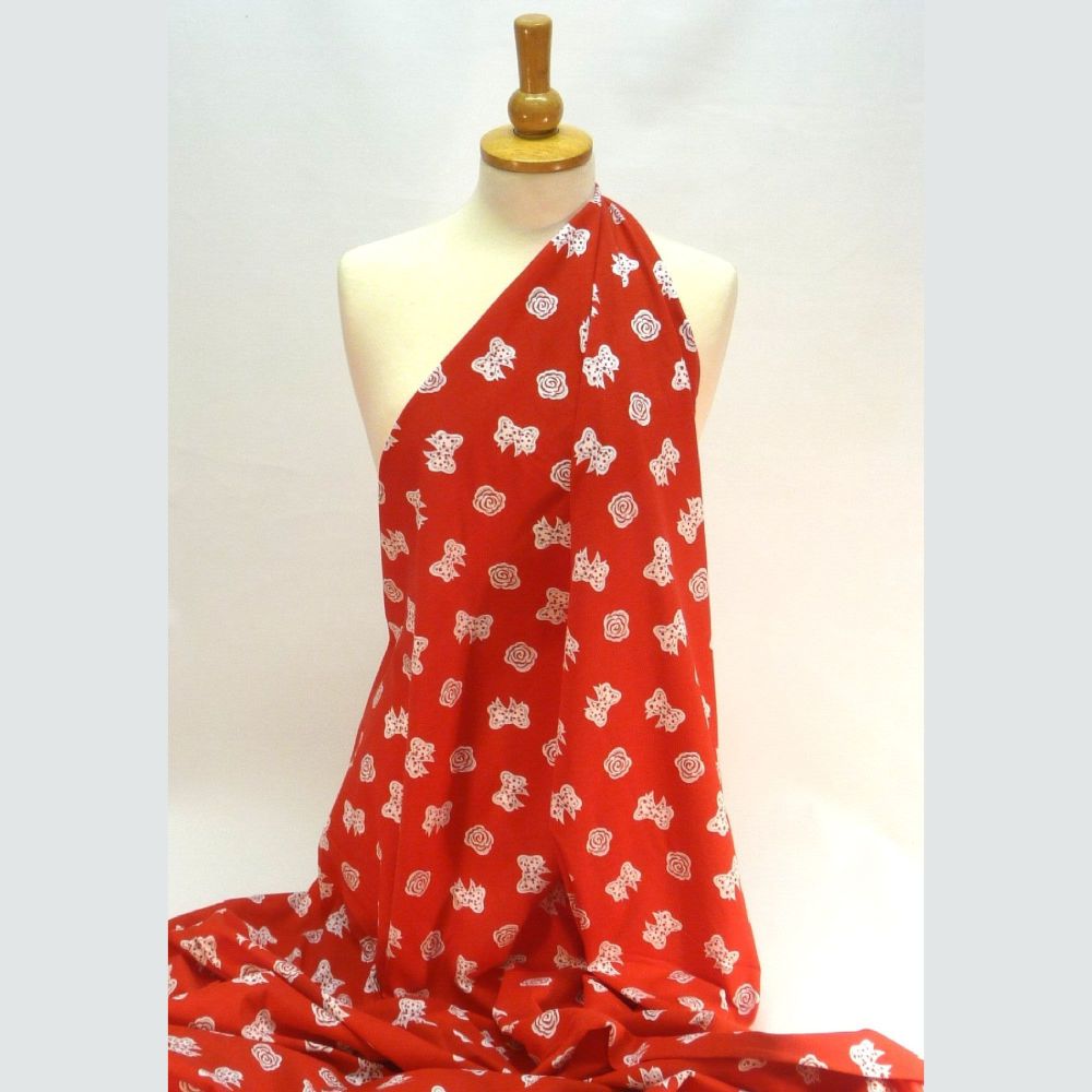 Printed Cotton Jersey Red with Bows - LX724