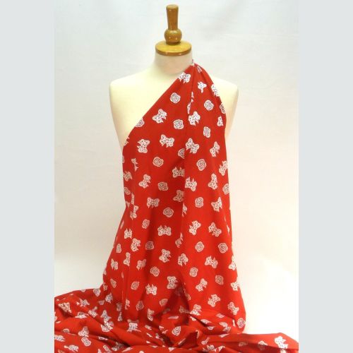 Red Cotton Stretch Jersey Fabric with White Bows LX724
