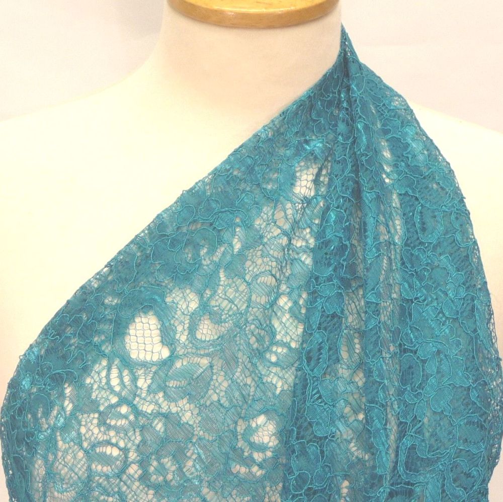 L1678-42 Teal Corded Lace Dress Fabric | Wide Evening Dress Lace Fabric