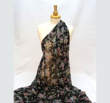 LA0012 Black Floral Georgette Luxury Dress Fabric | Semi-Sheer Soft Drape Polyester 45" Wide