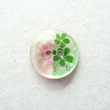 X758-Green-32L Handmade Painted Sea Shell 21mm Buttons x 5
