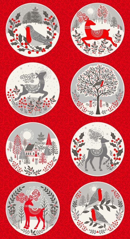 Scandi Circles Christmas Fabric Panel | Makower 2225