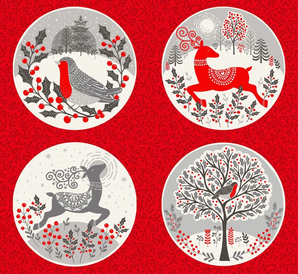 Scandi Circles Christmas Fabric Panel | Makower 2225