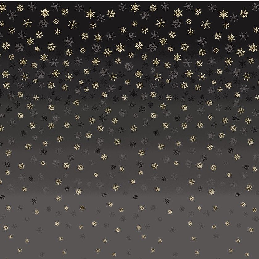 Metallic Ombre Snowflake Black Christmas Cotton Quilting Fabric | Makower 2248X Sold in FQ, 1/2m, 1m Lengths