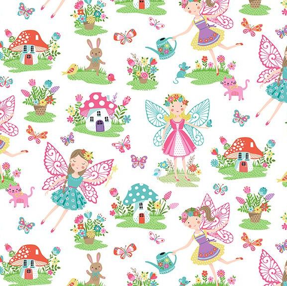 2276-W Daydream Fairies Childrens Cotton 100% Quilting Fabric | Makower | Sold in FQ, 1/2m, 1m Lengths