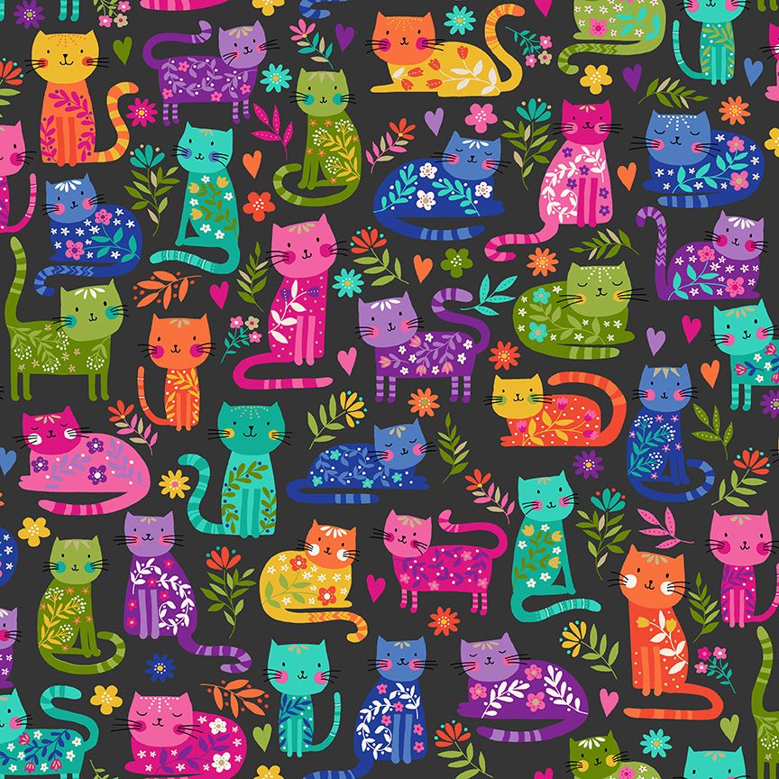 2348S Katie's Cats Quilting Cotton | Makower Sold in FQ, 1/2m, 1m Lengths