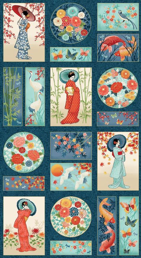 2337/1  Michiko Japanese 100% Cotton Fabric Quilting Panel | Makower