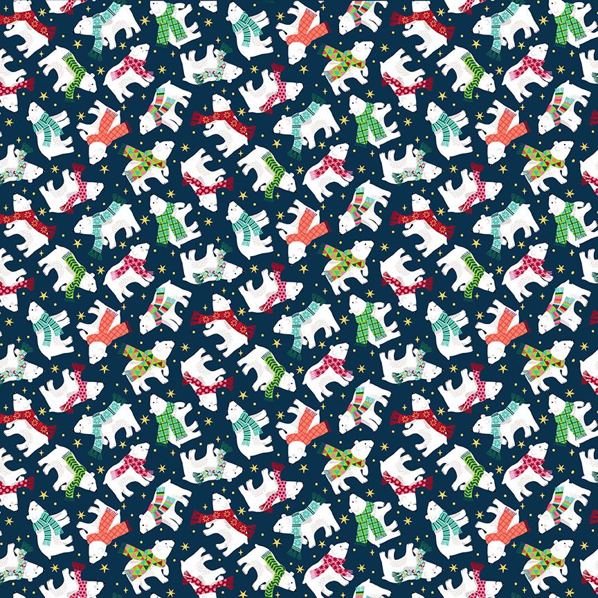 2239B Polar Bears Cotton Christmas Quilting Fabric | Makower Sold in FQ, 1/2m, 1m Lengths