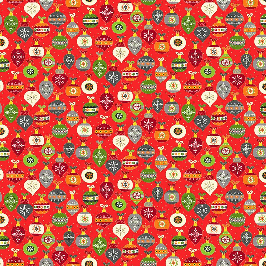 2381R Baubles Christmas Quilting Fabric | Makower Sold in FQ, 1/2m, 1m Lengths