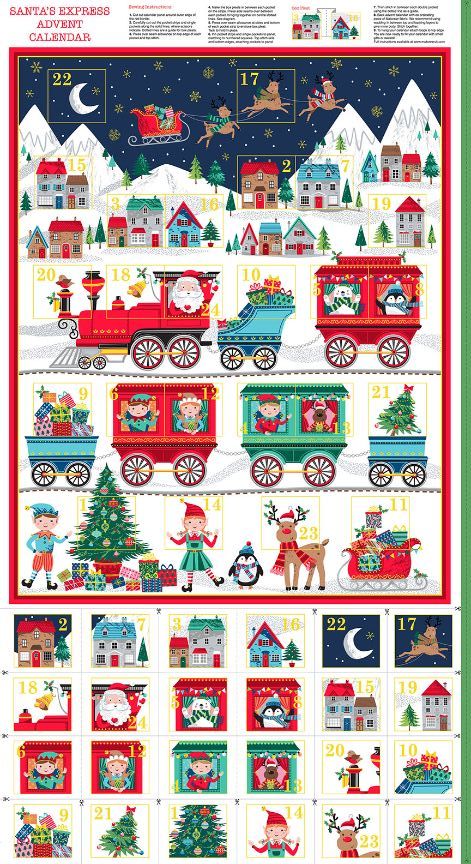 2387 Santa Express Christmas Fabric Advent Calendar | Makower 100% Cotton
