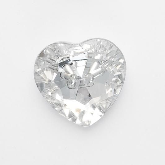 G774-25-01 Clear Heart Gem Button - 15mm  