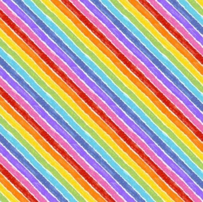 9831L Rainbow Bias Stripe Cotton Quilting Fabric | Makower | Hungry Caterpillar Sold in FQ, 1/2m, 1m Lengths