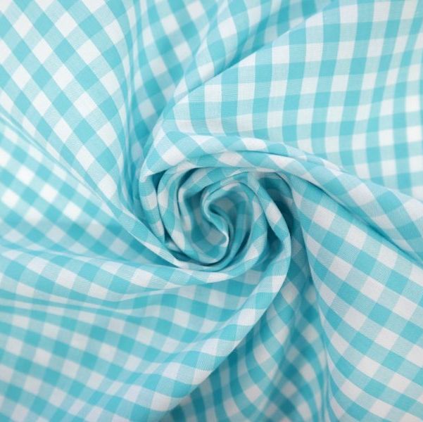 L0009 1/4" Turquoise Polycotton Gingham Check Dress Fabric | Kitchen Curtain Fabric