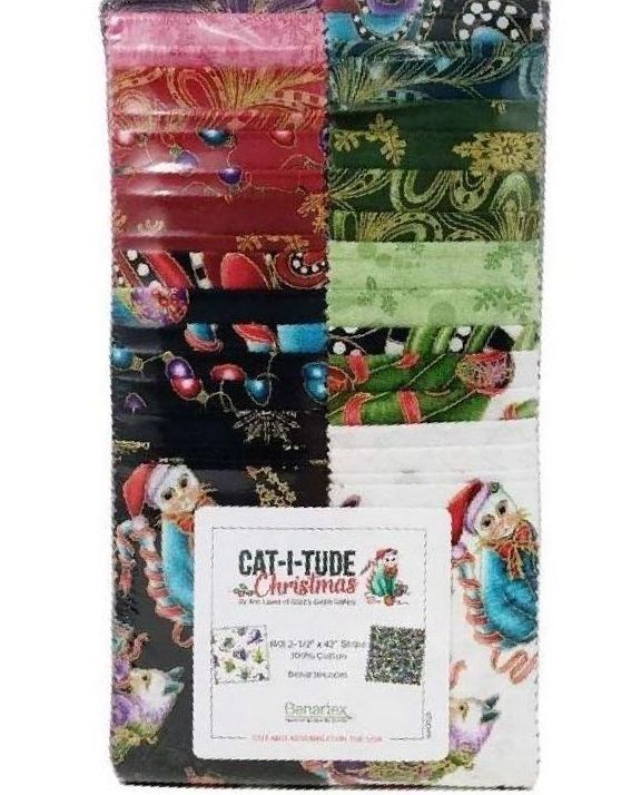 Jelly Strips - Cat-i-tude 40 Christmas Quilting Fabric Strips