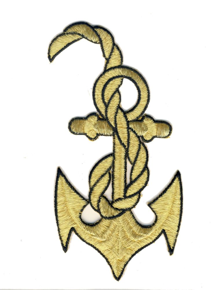 Large Gold Anchor & Rope Iron on Embroidered Motif M018