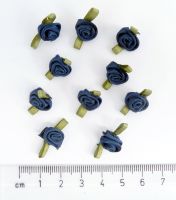 413-370 Small Satin Ribbon Roses & Leaves - Navy x 10