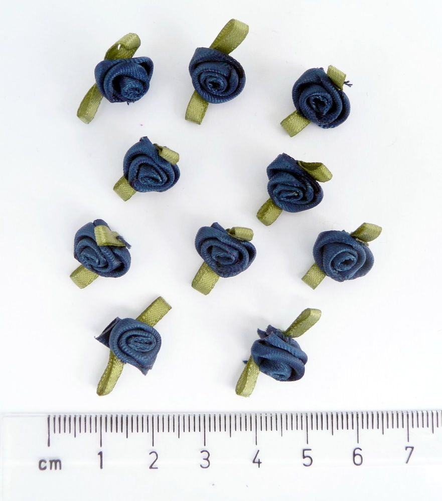 004-13-370 Small Satin Ribbon Roses & Leaves - Navy