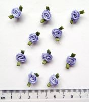 413-430 Small Satin Ribbon Roses & Leaves - Lilac x 10