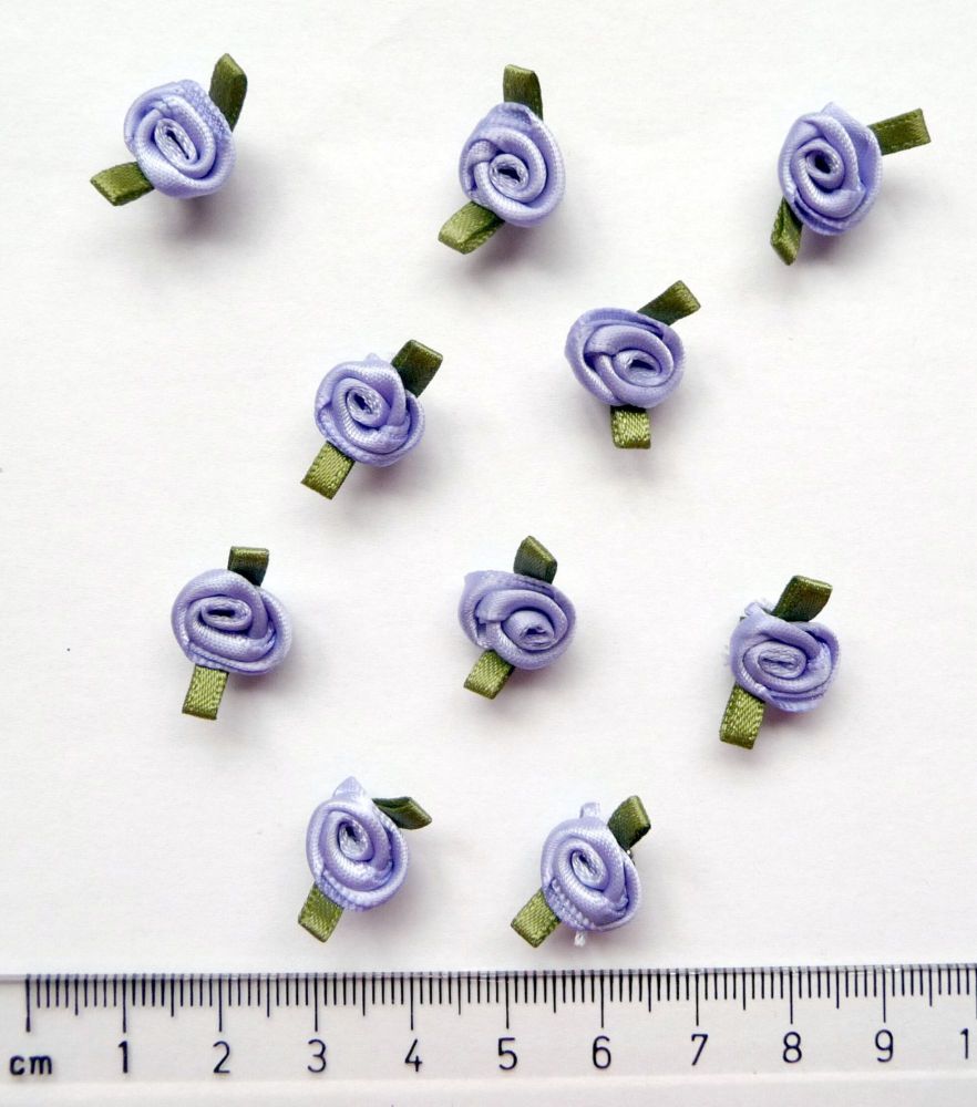 004-13-430 Small Satin Ribbon Roses & Leaves - Lilac