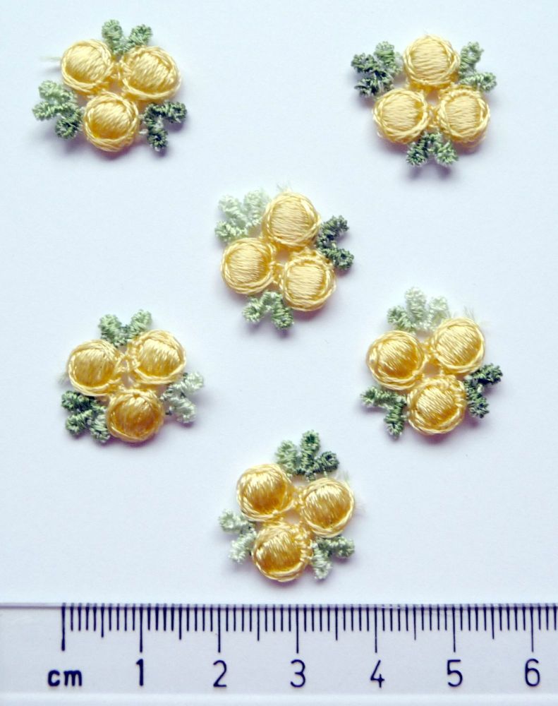 RBM-Y Embroidered Rosebuds & Leaves - Yellow x 6