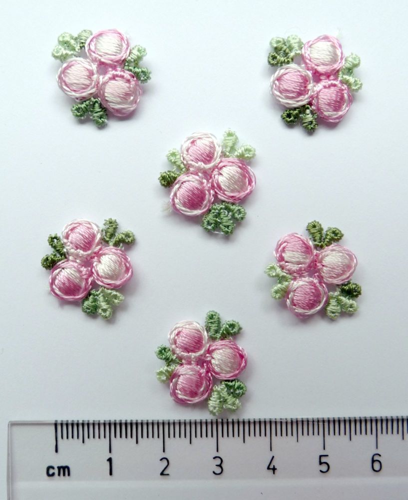 RBM-W Embroidered Rosebuds & Leaves - Pink x 6